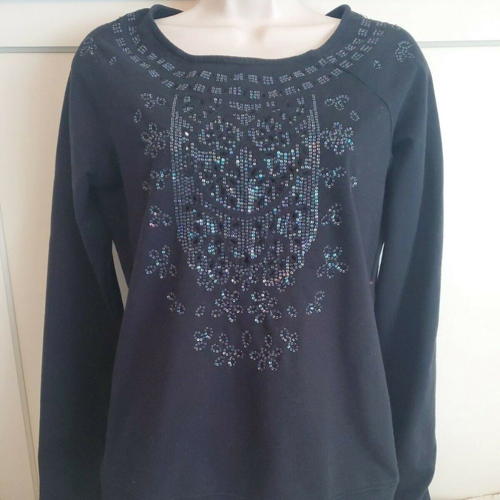 Silence + Noise Black Sequin Cutout Sweatshirt
